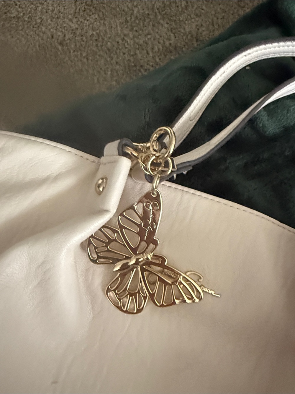 Jessica Simpson Cream Tote with Gold Butterfly Charm - Picture 4 of 8